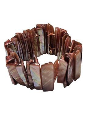 Natural Iridescent Shell Stretch Bracelet Orange Beach Core Earthy Organic
